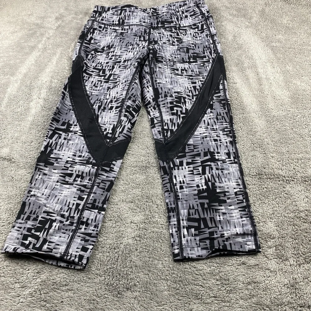 Lou & Grey Leggings Womens Small Geometric‎ Black Gray Workout Crop Stretch Mesh